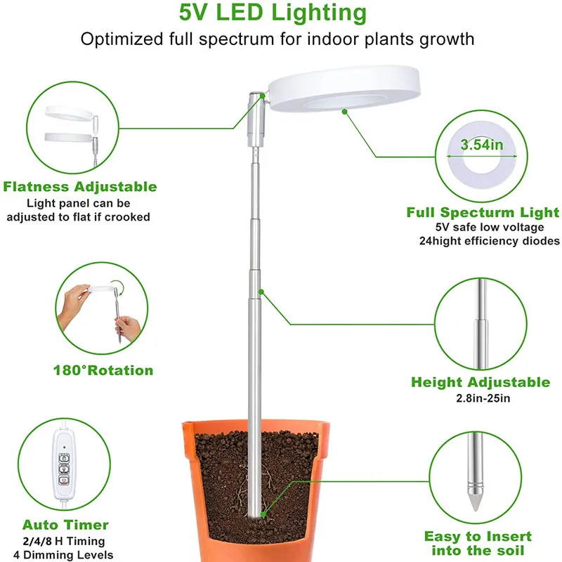 Full Spectrum Indoor Solar LED Growth Light, Four Gear Dimming, Fleshy Viridiplantae, Flower Floor Telescopic Fill Light