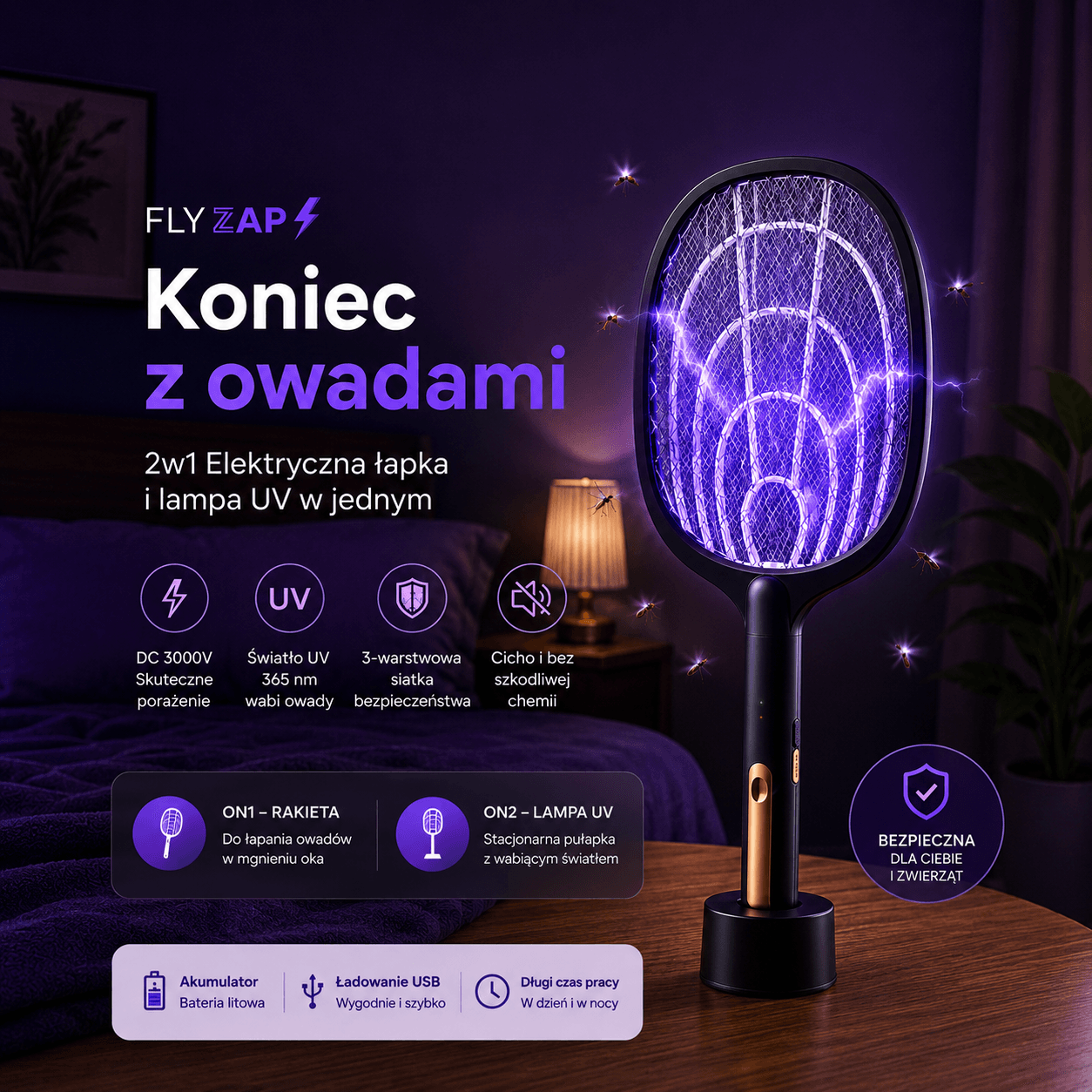 Fly Zap - elektryczna łapka / lampa na owady 2w1